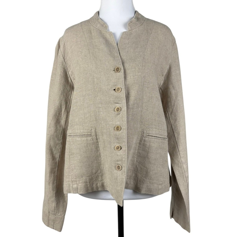 Eileen Fisher 100% Irish Linen Jacket Womens M Beige Button Up Minimalist